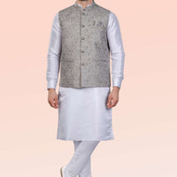 Cotton Polyester Grey Waist Coat - Jiah