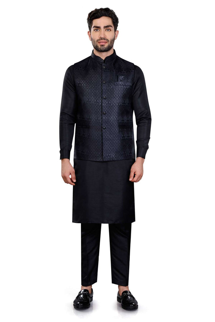 Cotton Polyester Black Waist Coat - Jiah