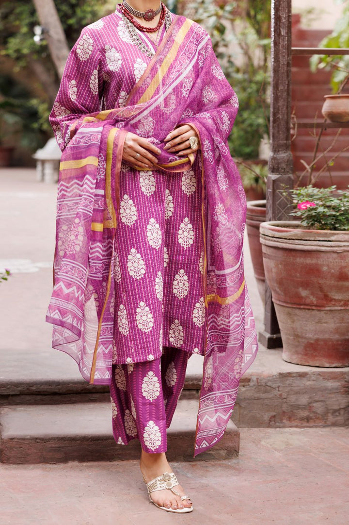 Dobby Cotton Purple Stitched Suit - Almirah