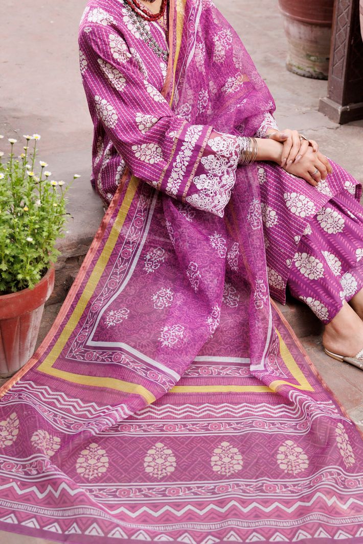 Dobby Cotton Purple Stitched Suit - Almirah