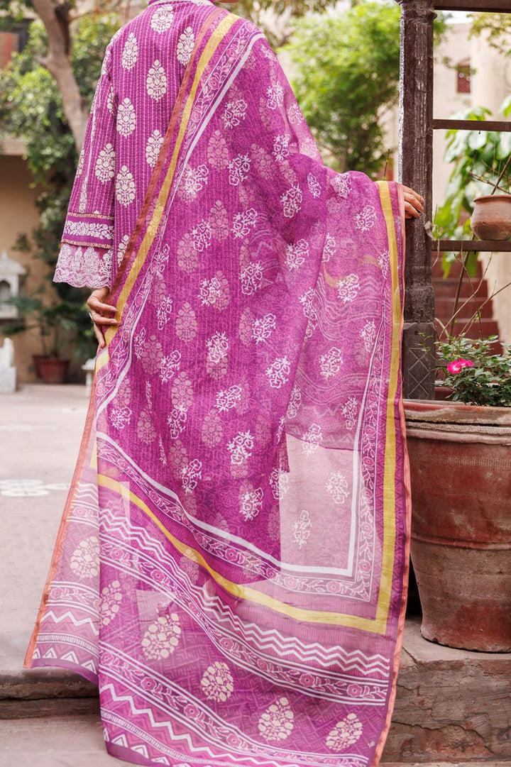 Dobby Cotton Purple Stitched Suit - Almirah