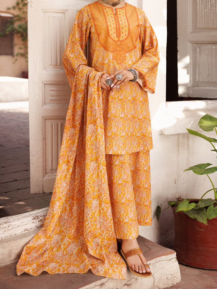 Lawn Mustard Stitched Suit - J. Junaid Jamshed