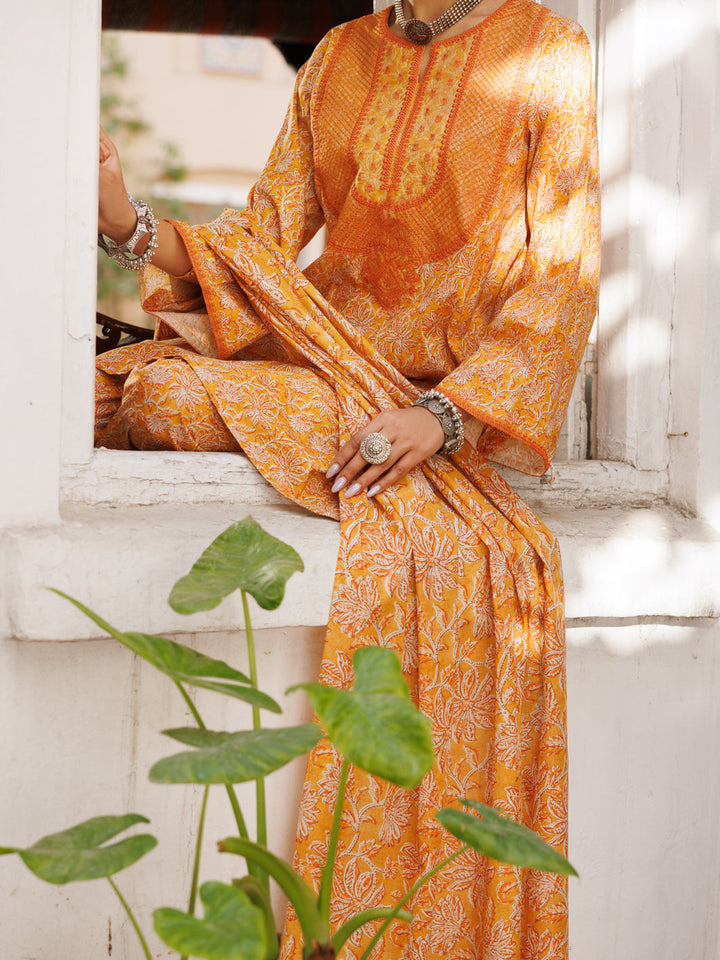 Lawn Mustard Stitched Suit - J. Junaid Jamshed