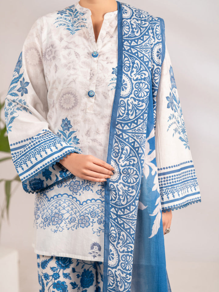 Poly Lawn Blue Stitched Suit - Almirah
