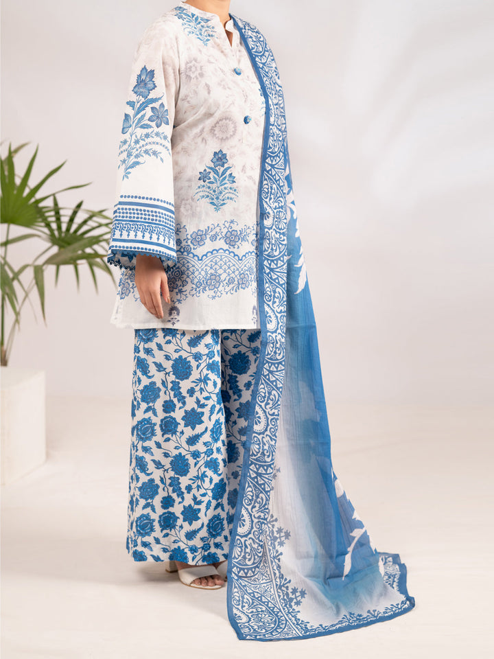 Poly Lawn Blue Stitched Suit - Almirah