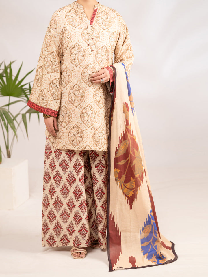 Lawn Beige Stitched Suit - Almirah
