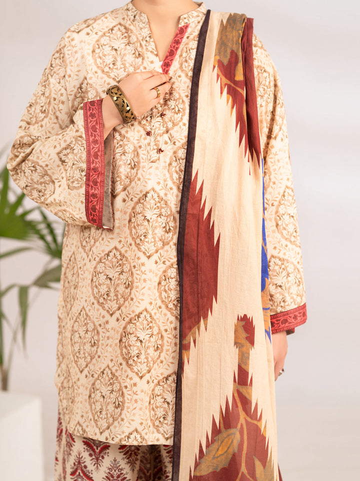 Lawn Beige Stitched Suit - Almirah