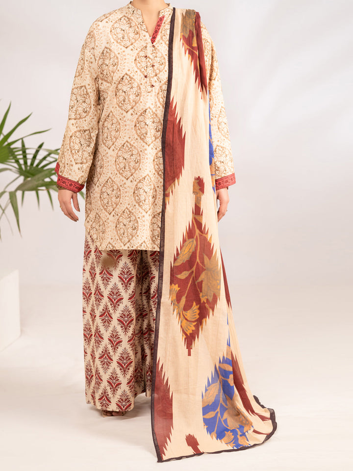 Lawn Beige Stitched Suit - Almirah