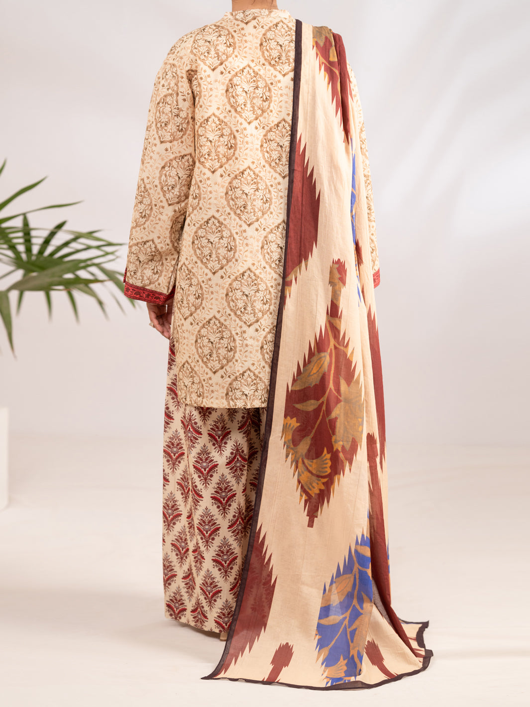 Lawn Beige Stitched Suit - Almirah