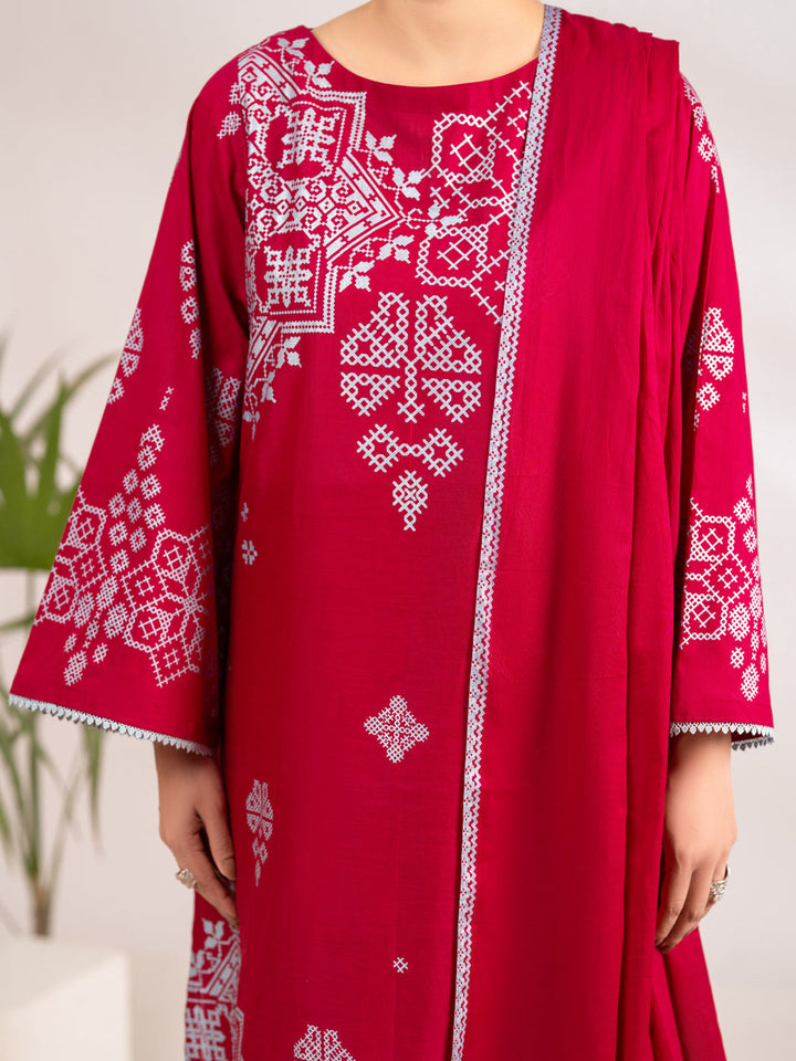 Poly Lawn Fuchsia Stitched Suit - Almirah