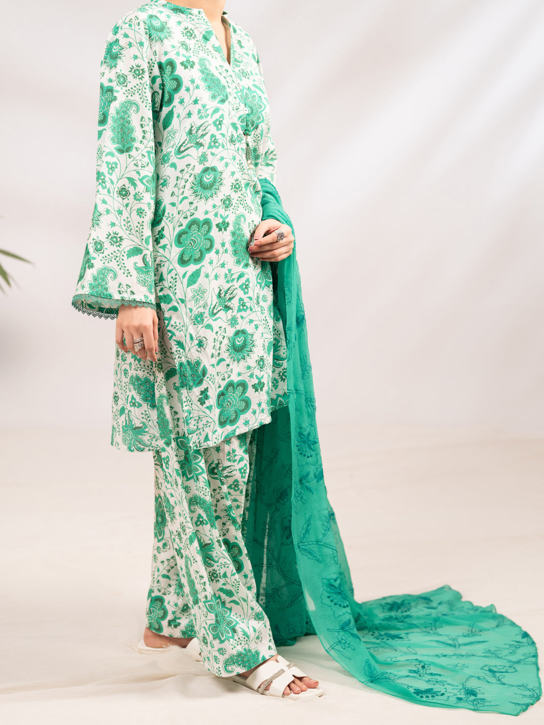 Lawn Green Stitched Suit - Almirah