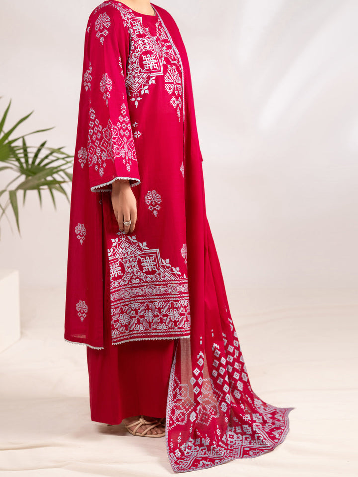 Poly Lawn Fuchsia Stitched Suit - Almirah