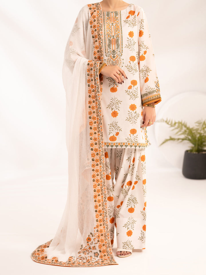 Lawn Off White Stitched Suit - Almirah