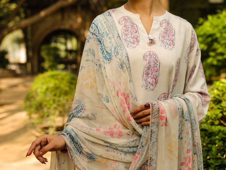 Poly Raw Silk Beige Stitched Suit - Almirah