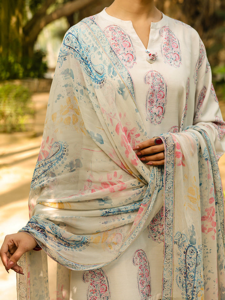 Poly Raw Silk Beige Stitched Suit - Almirah