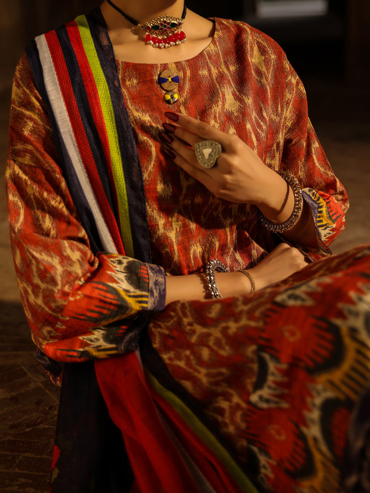 Stripe Cotton Maroon Stitched Suit - Almirah