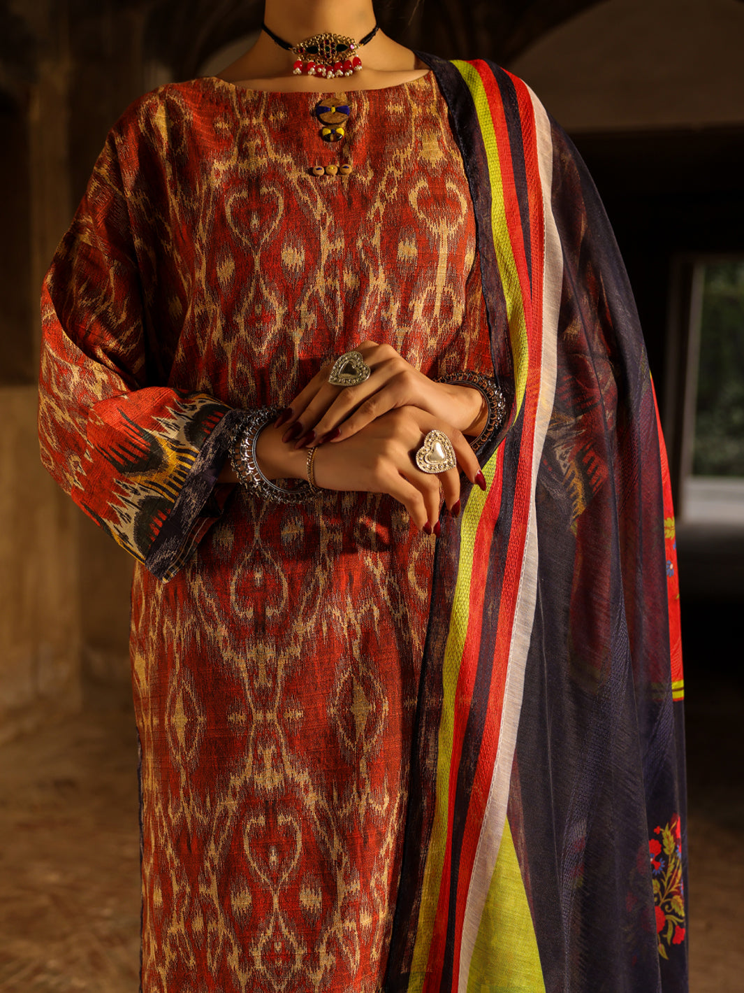 Stripe Cotton Maroon Stitched Suit - Almirah