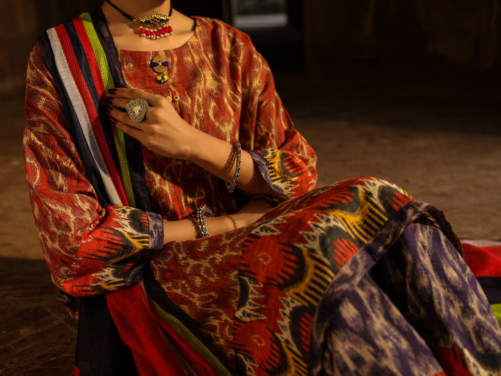 Stripe Cotton Maroon Stitched Suit - Almirah