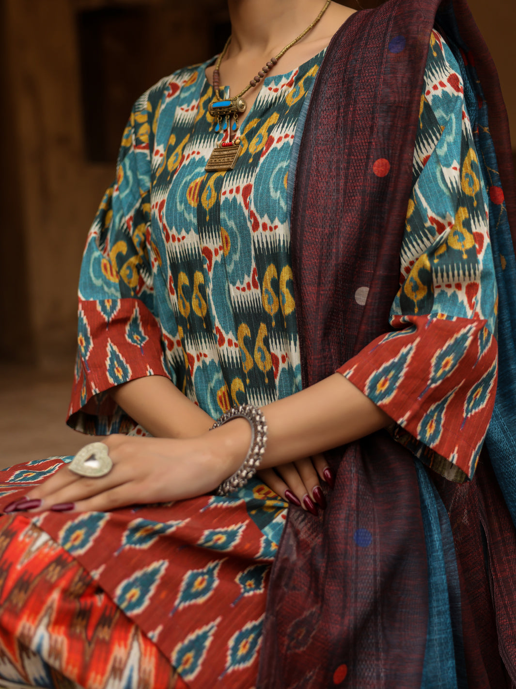 Stripe Cotton Teal Stitched Suit - Almirah