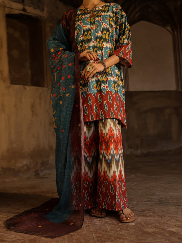 Stripe Cotton Teal Stitched Suit - Almirah