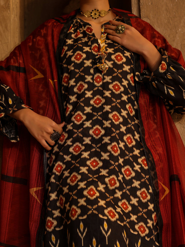 Square Dobby Black Stitched Suit - Almirah