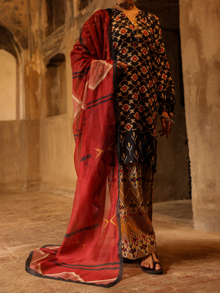 Square Dobby Black Stitched Suit - Almirah