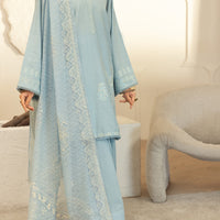 Dobby Sky Blue Stitched Suit - J. Junaid Jamshed