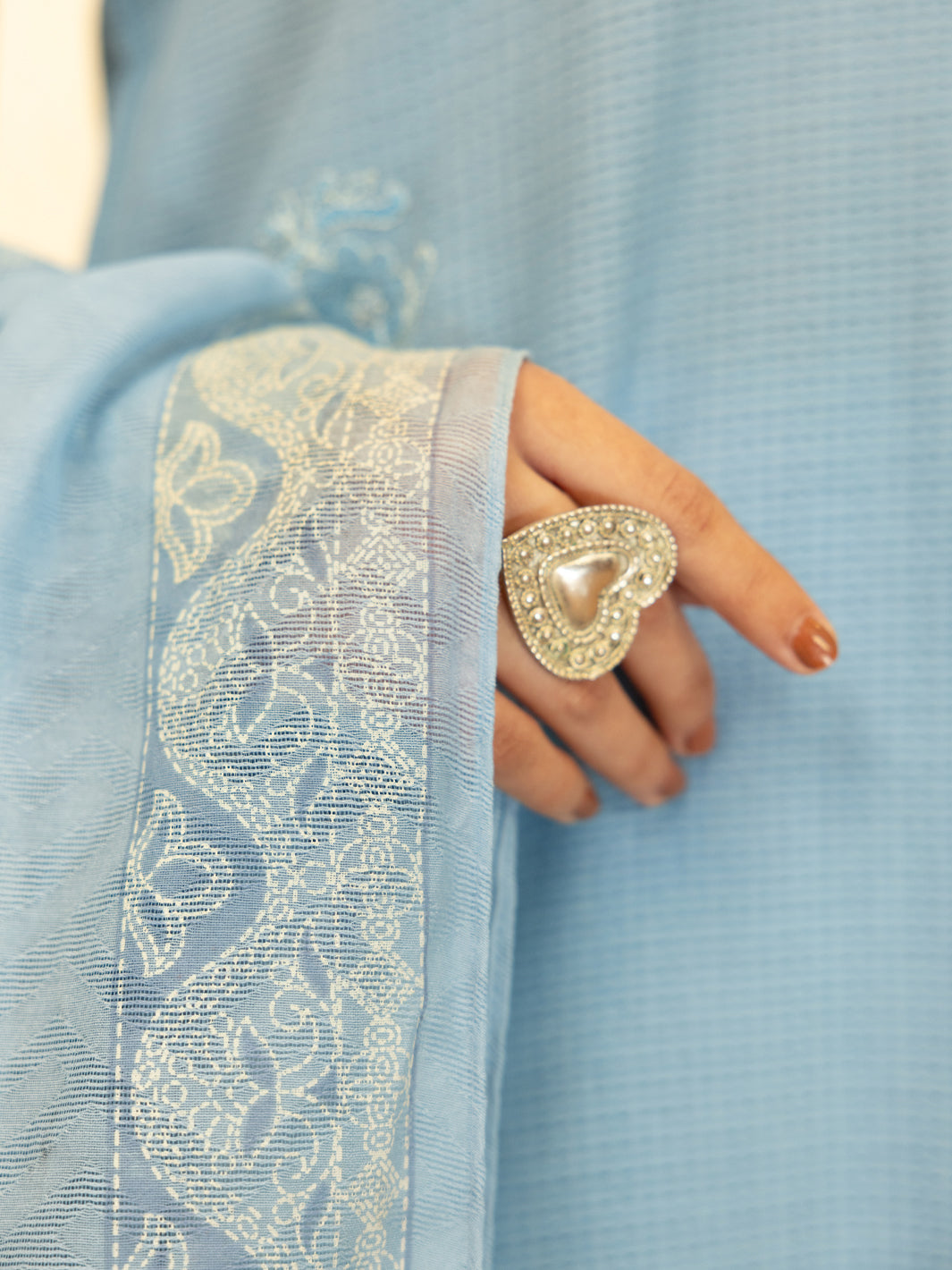 Dobby Sky Blue Stitched Suit - J. Junaid Jamshed