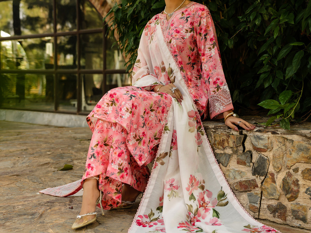 Poly Lawn Pink Stitched Suit - Almirah