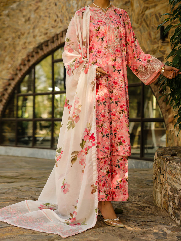 Poly Lawn Pink Stitched Suit - Almirah