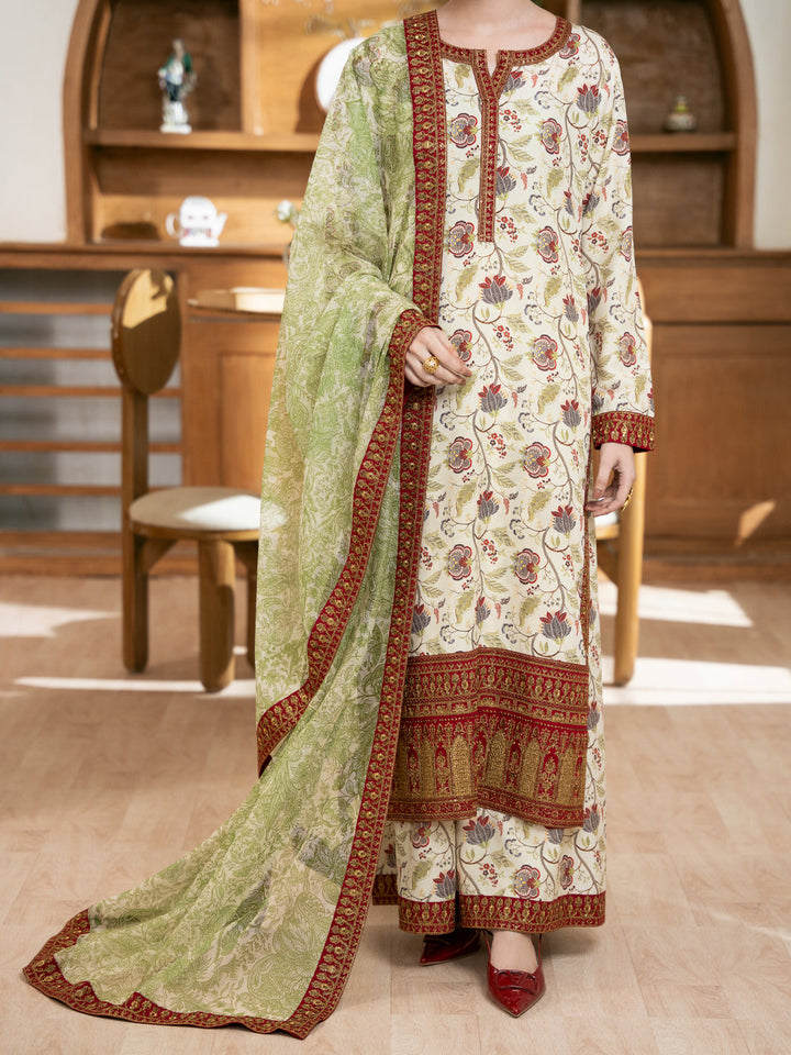 Poly Lawn Cream Stitched Suit - Almirah