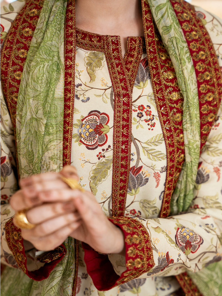 Poly Lawn Cream Stitched Suit - Almirah
