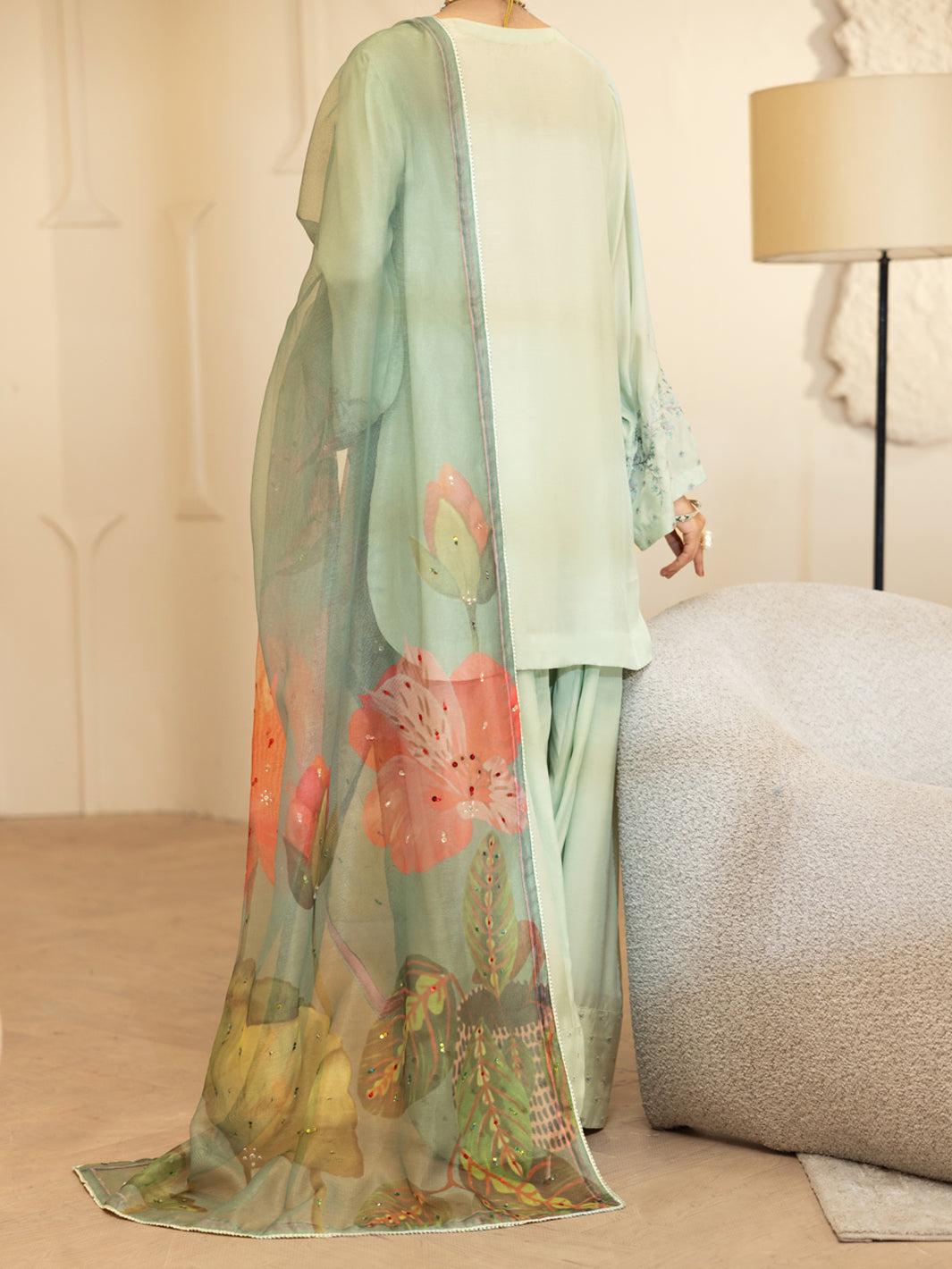 Viscose Sheesha Silk Light Green Stitched Suit - Almirah
