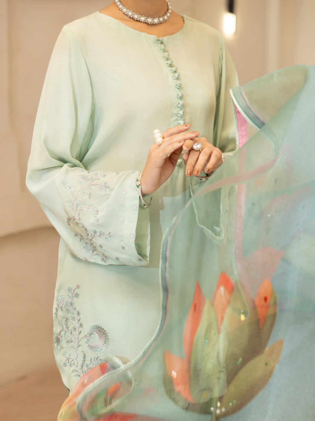 Viscose Sheesha Silk Light Green Stitched Suit - Almirah
