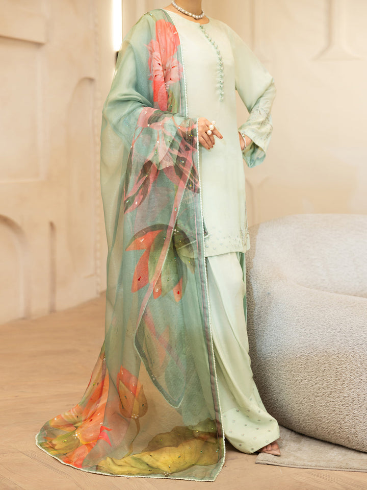 Viscose Sheesha Silk Light Green Stitched Suit - Almirah