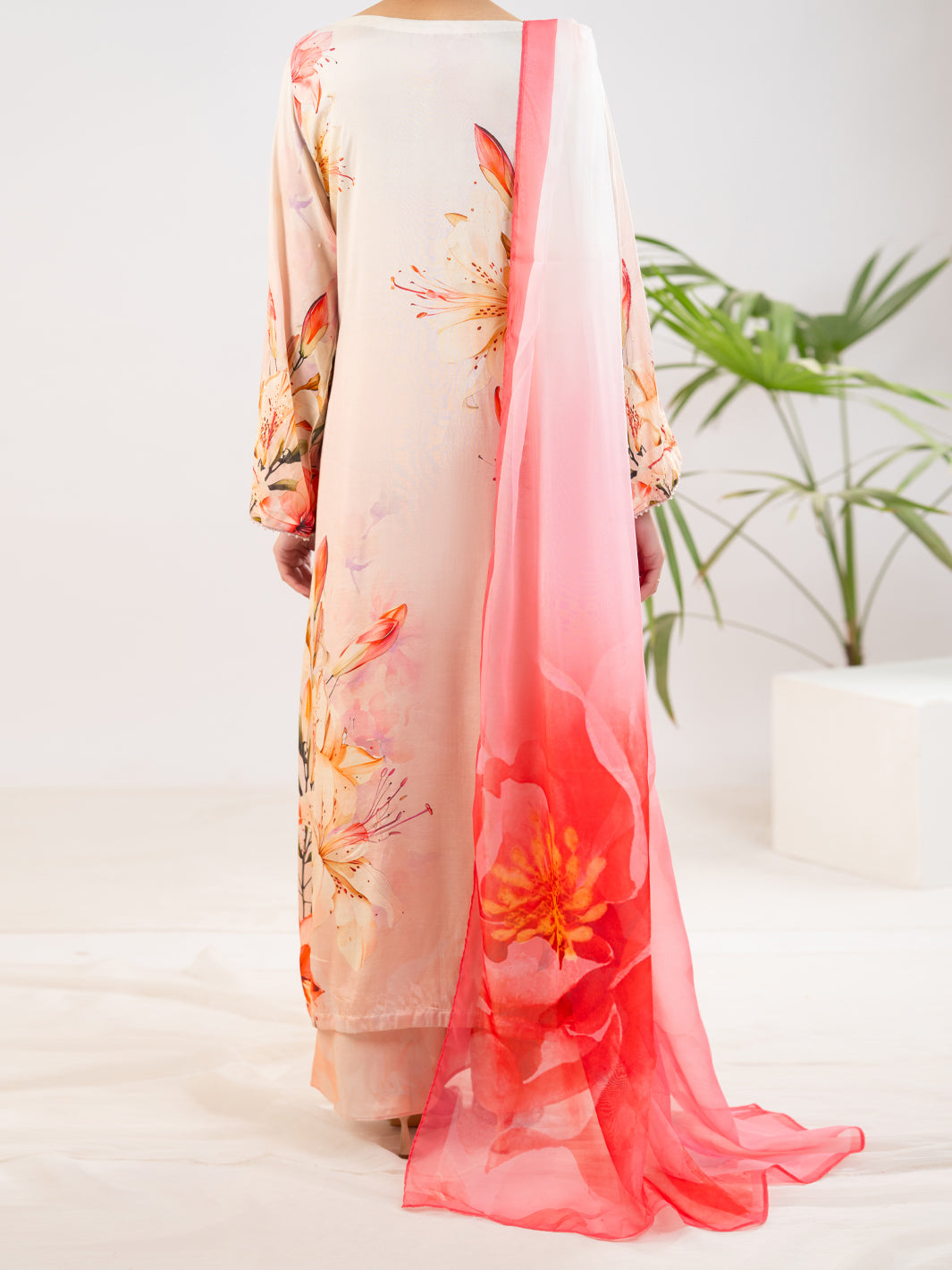 Thai Silk Peach Stitched Suit - J. Junaid Jamshed