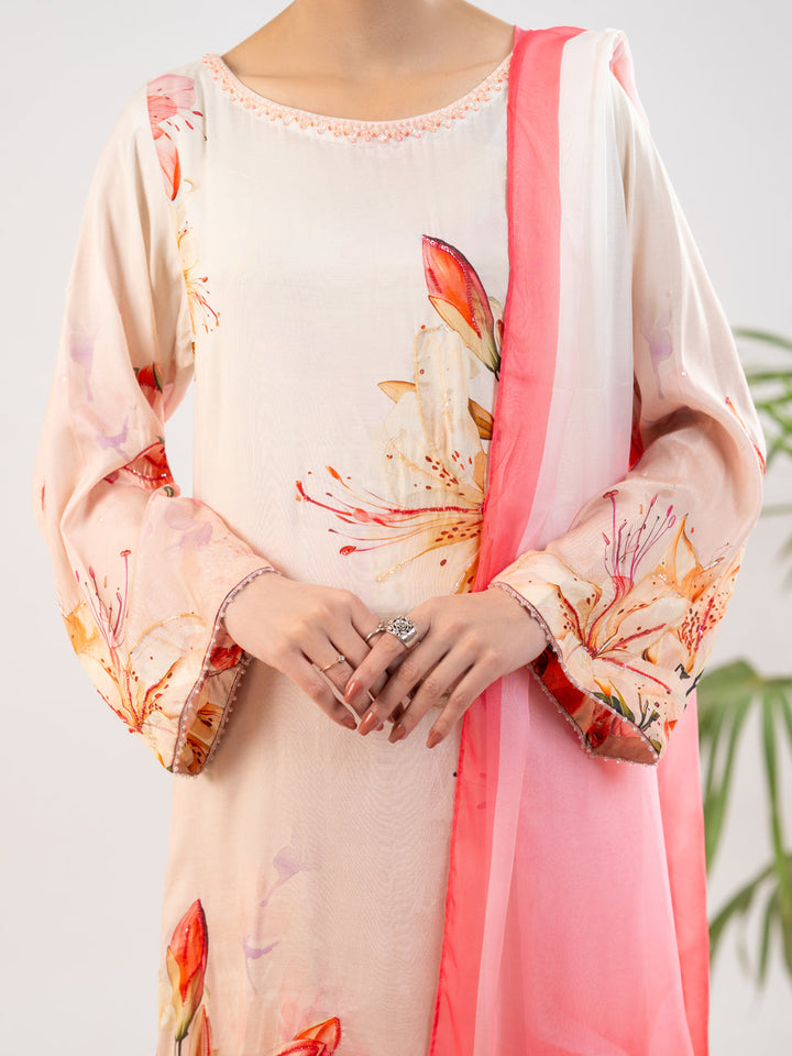 Thai Silk Peach Stitched Suit - J. Junaid Jamshed