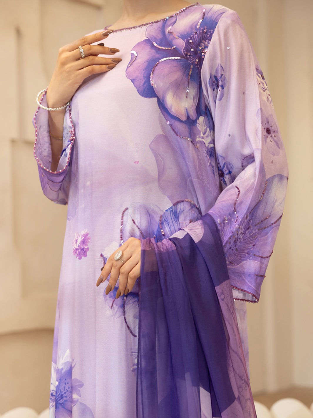 Thai Silk Purple Stitched Suit - J. Junaid Jamshed