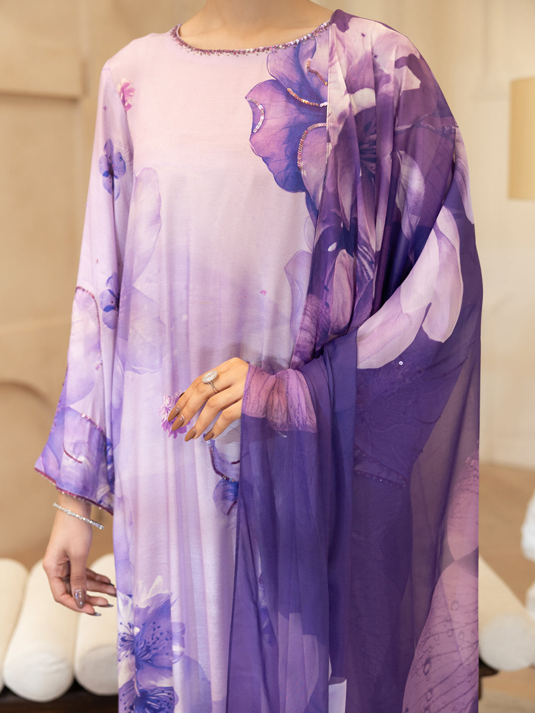 Thai Silk Purple Stitched Suit - J. Junaid Jamshed
