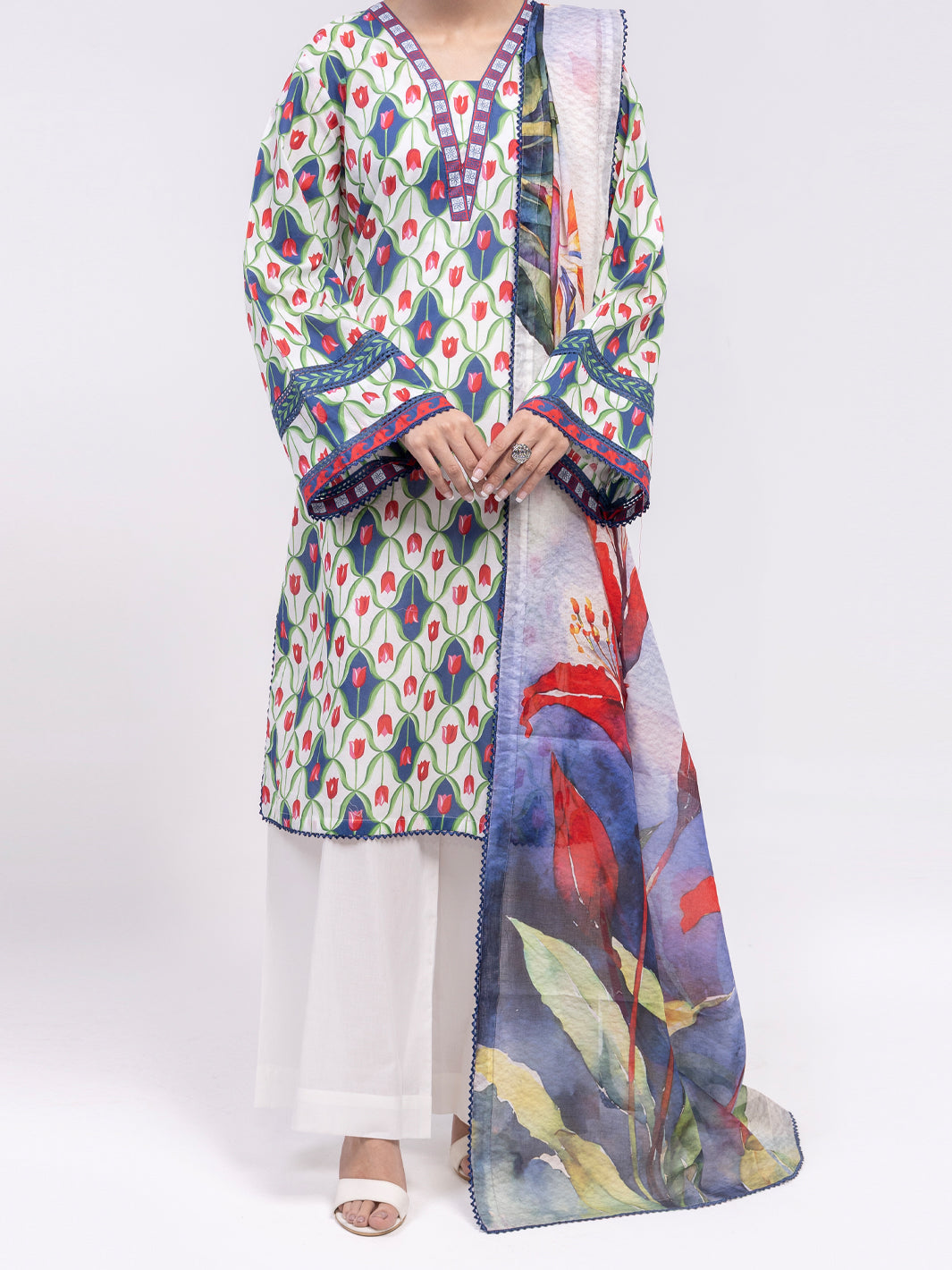 Lawn Blue Unstitched Suit - Almirah