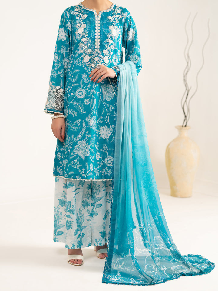 Lawn Aqua Blue Unstitched Suit - Almirah
