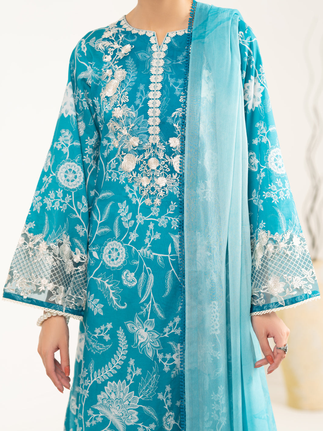Lawn Aqua Blue Unstitched Suit - Almirah