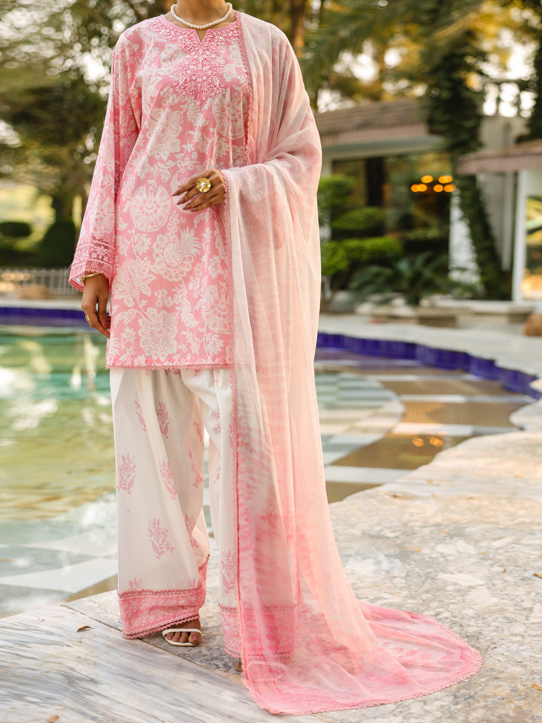 Lawn Pink Unstitched Suit - Almirah