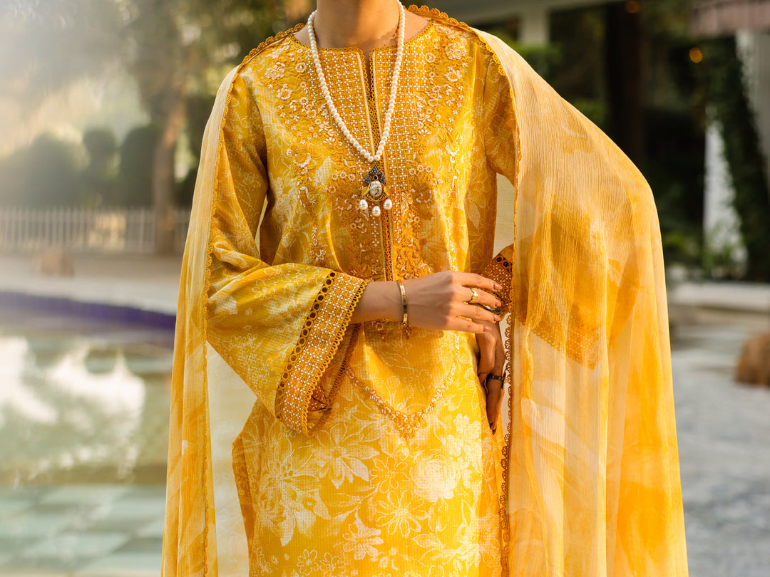 Lawn Yellow Unstitched Suit - Almirah