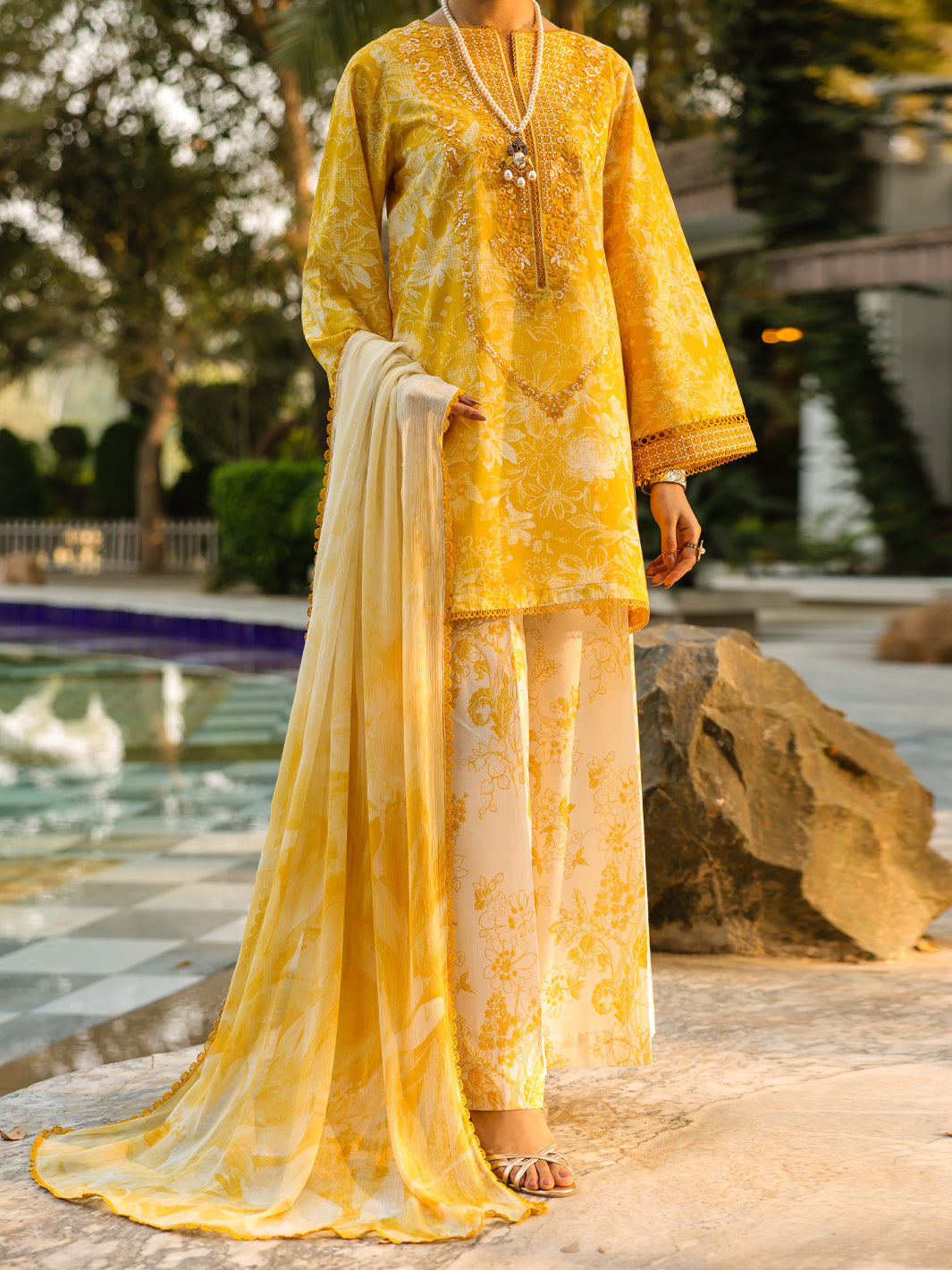 Lawn Yellow Unstitched Suit - Almirah