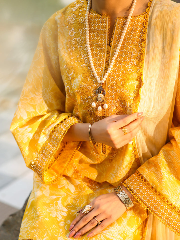Lawn Yellow Unstitched Suit - Almirah
