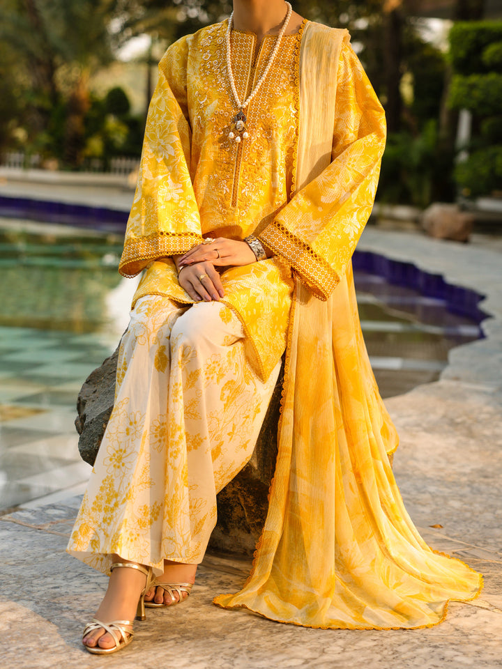 Lawn Yellow Unstitched Suit - Almirah