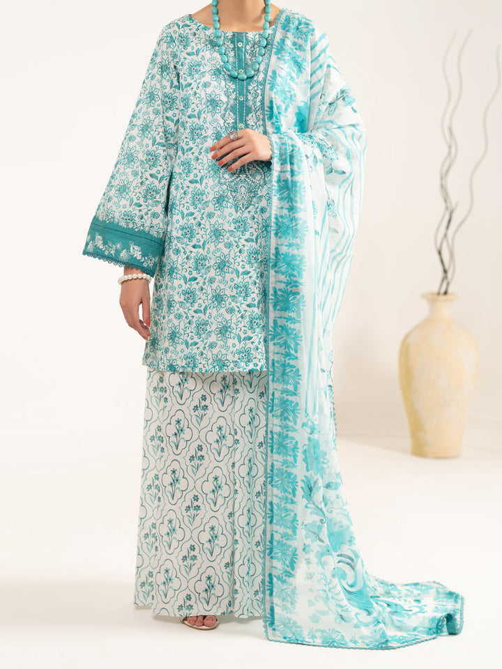 Lawn Aqua Blue Unstitched Suit - Almirah