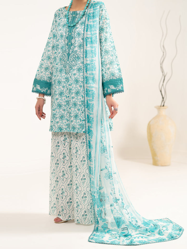 Lawn Aqua Blue Unstitched Suit - Almirah