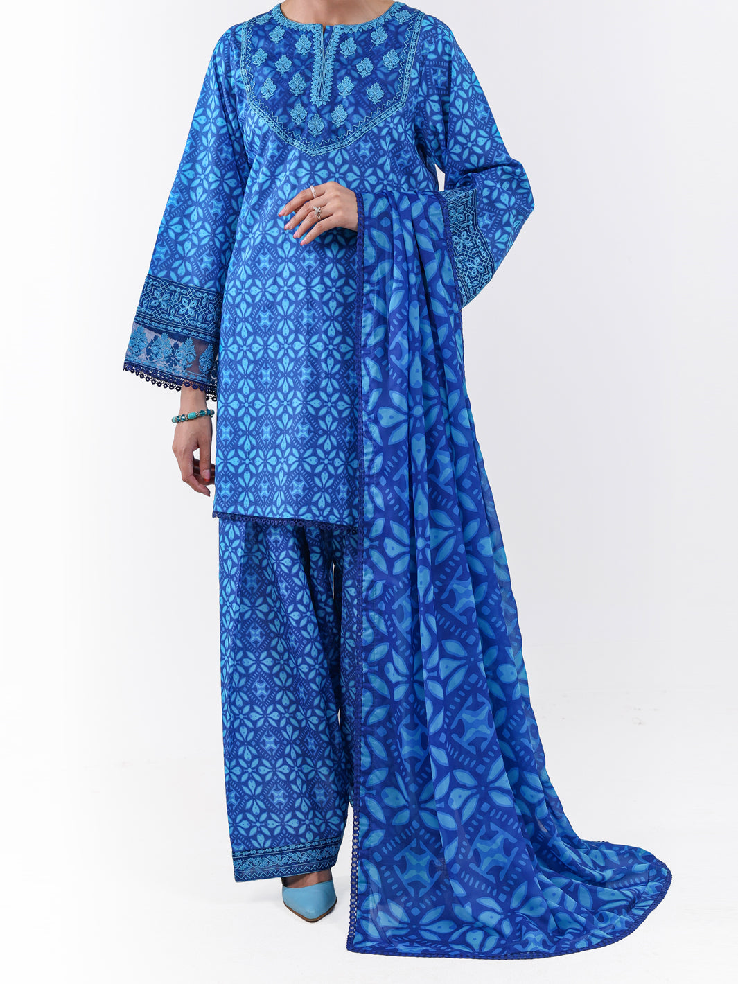 Lawn Blue Unstitched Suit - Almirah